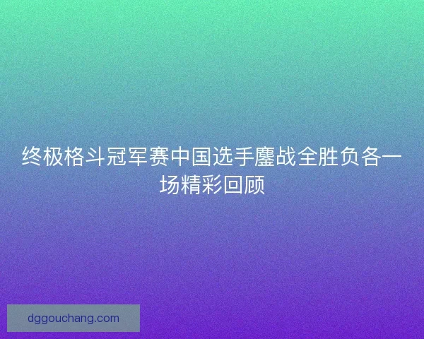 终极格斗冠军赛中国选手鏖战全胜负各一场精彩回顾